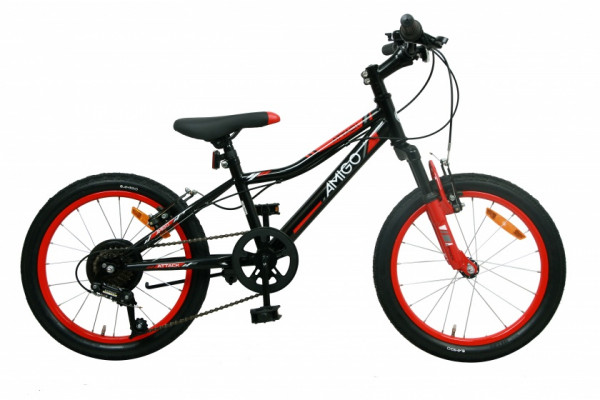 Attack 18 Zoll 26 cm Jungen 6G Felgenbremse Schwarz/Rot