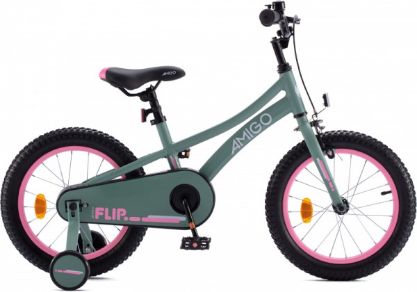 Flip 16 Zoll 25 cm Mädchen Rücktrittbremse Grün/Rosa