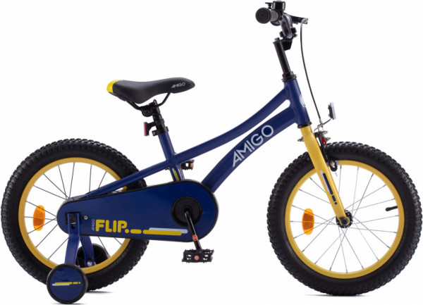 Flip 16 Zoll 25 cm Jungen Rücktrittbremse Dunkelblau/Gelb