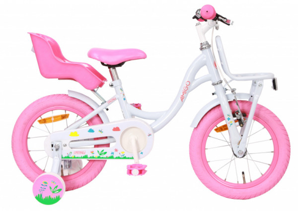 Spring 14 Zoll 21 cm Mädchen Rücktrittbremse Weiß/Rosa